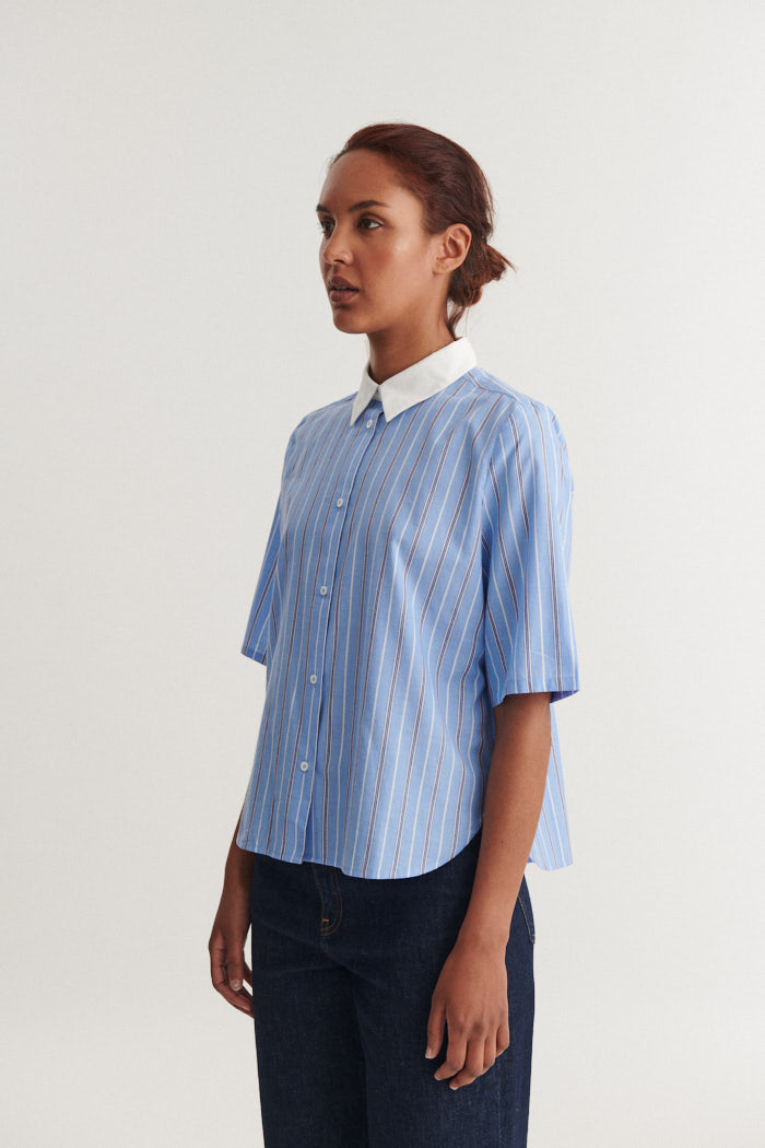 Basic Apparel Siba SS Shirt Skjorter 882 Frozen fjord / bright white / sky captain